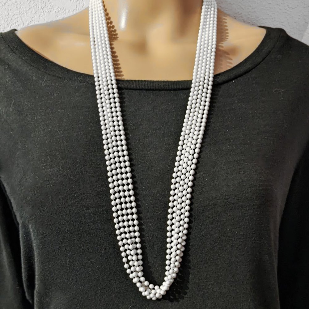 Vintage 5 Strand White Small Lucite Bead Necklace VTG Jewelry